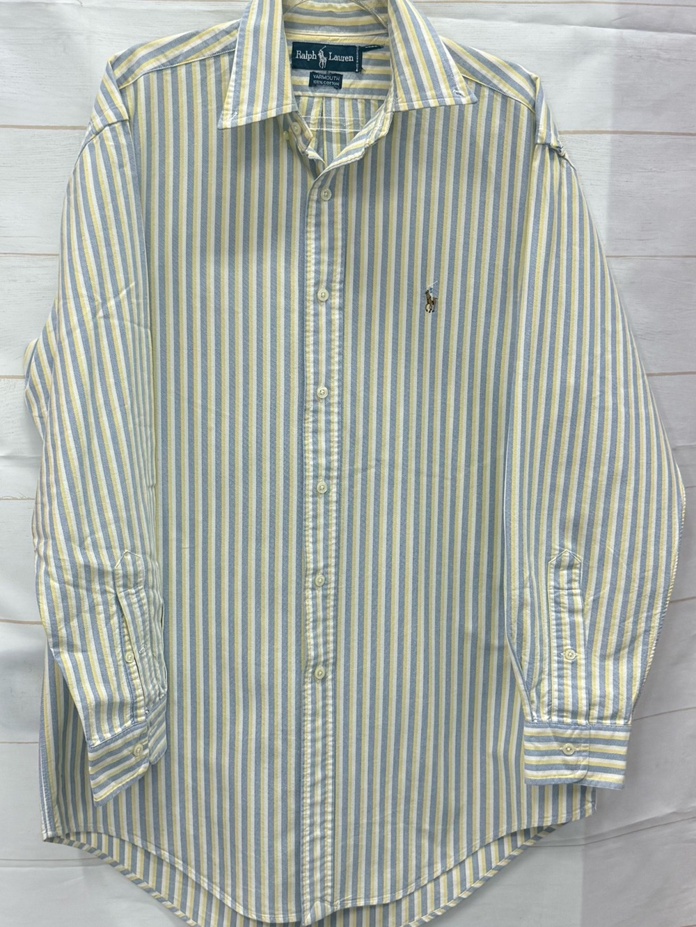 Ralph Lauren Vintage Men’s Yellow & Blue Striped Oxford Shirt Size XL